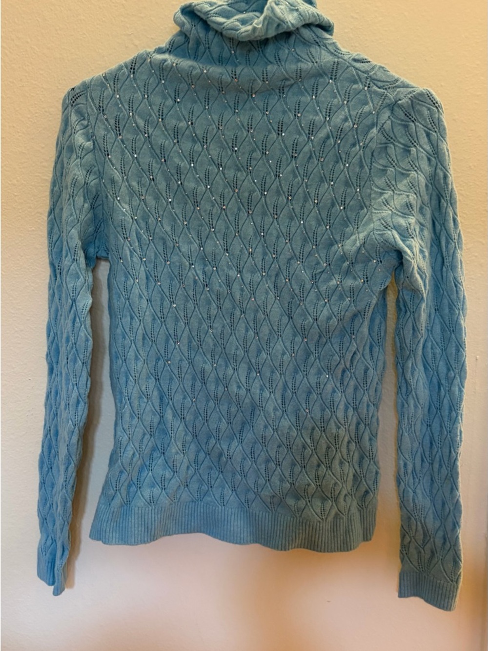 Light Blue Cable Knit Turtleneck Sweater - Women